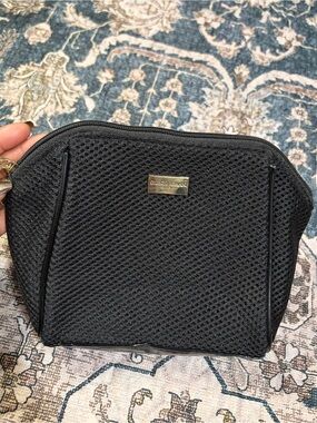 Giorgio Armani Black Mesh Cosmetic Pouch with Gold Plate